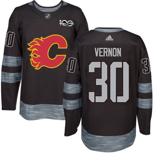 Adidas Flames #30 Mike Vernon Black 1917-100th Anniversary Stitched NHL Jersey - Click Image to Close